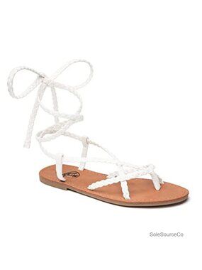 Handmade Braided Strappy Gladiator Sandals, Lace Up Flat Sandals for Women